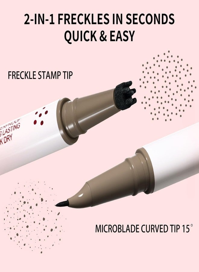 UCANBE 2PCS Dual-Ended Freckle Pen & Freckle Stamp - Precise 15° Curved Tip Makeup Waterproof & Smudge Proof, Long Lasting Faux Freckles Pencils (04 Dark Brown) - Image 2